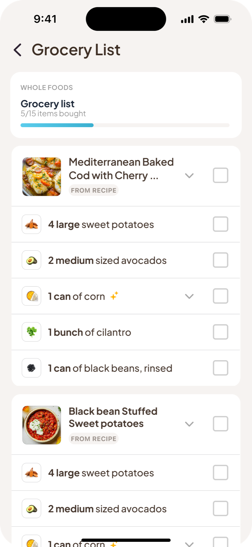 Ellē grocery list